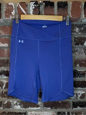 Under Armour Women's Motion Purple Blue Crossover Bike Shorts V-Shaped Waistband